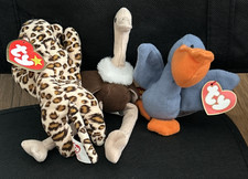 1993 Teenie Beanie Babies Collection Scoop - Freckles - Stretchy the Ostrich NWT
