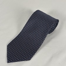 Huntington Silk Tie Vintage Navy White Micro Geometric Made In USA 3.5" W 57" L
