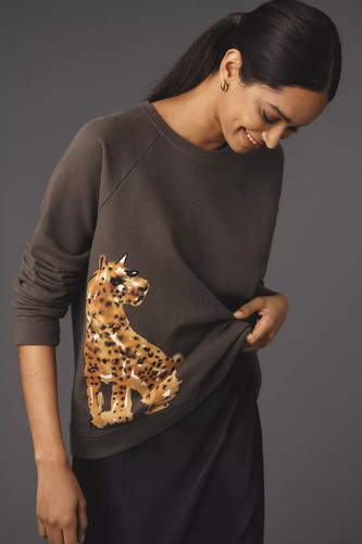 Anthropologie Women's XS Leopard Cheetah Artwork by LouLou Avenue Sweatshirt