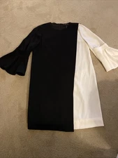 BCBG MAXAZRIA “LOREN” BLACK/WHITE COLORBLOCK COCKTAIL DRESS SIZE XS