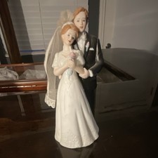 Enesco Porcelain Bride and Groom Wedding Cake Topper Figurine, Reusable, White