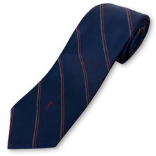 Vintage Yves Saint Laurent YSL Navy Red Stripe Silk Mens Tie Paris New York Logo