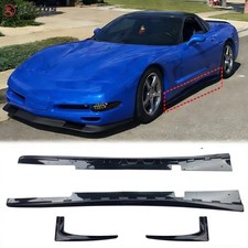 Fit Chevy Corvette C5 1997-2004 Glossy Black Side Skirts Extension W Mud Flaps