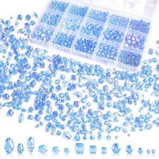 1500pcs Crystal Glass Beads for Jewelry Making 12 Styles w/ Organizer Box Blue