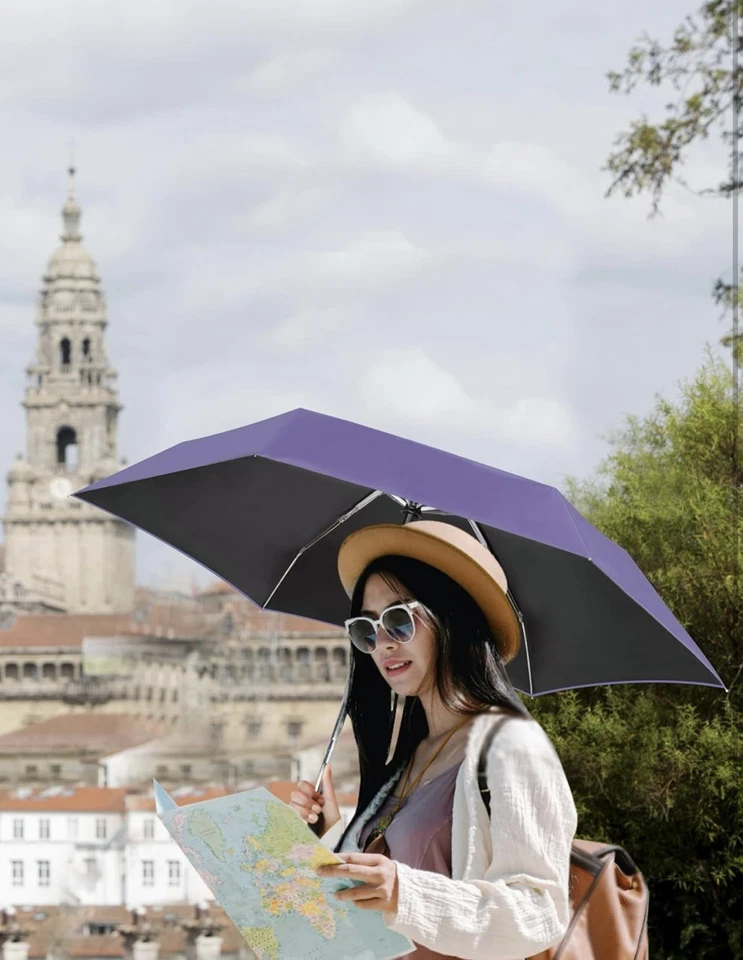 Mini guarda-chuvas de viagem para chuva e sol proteção UV compacto dobrável - Imagem 2 de 4