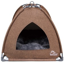 Brown Cat Tent Bed, Indoor Cat Cave House  18.5 x 18.5 x 15.8 Inches, Linen ...