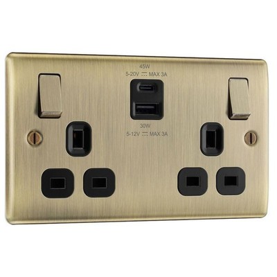 BG Electrical 45W Doppel geschaltete Netzsteckdose Steckdose mit Superschnellladung