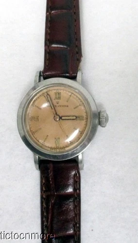 VINTAGE ROLEX S.A. ROLEX OYSTER 17j WATCH SS MANUAL WIND ROSE DIAL CASE ref 3492