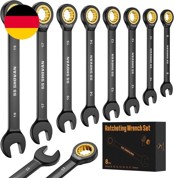 8TLG RatschenschlüSsel Set 8-19 Mm, RingmaulschlüSsel MaulschlüSsel Set-image