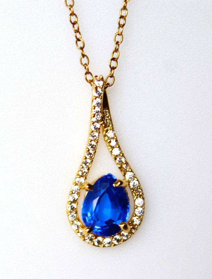 Saphir Bleu de 6,72 ct- Certificat AGI - Pendentif + Chaîne Acier Inoxydable - Photo 2/4