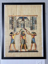 Hand Painted Egyptian Art Papyrus Paper Painting Framed - 23  x 16  .