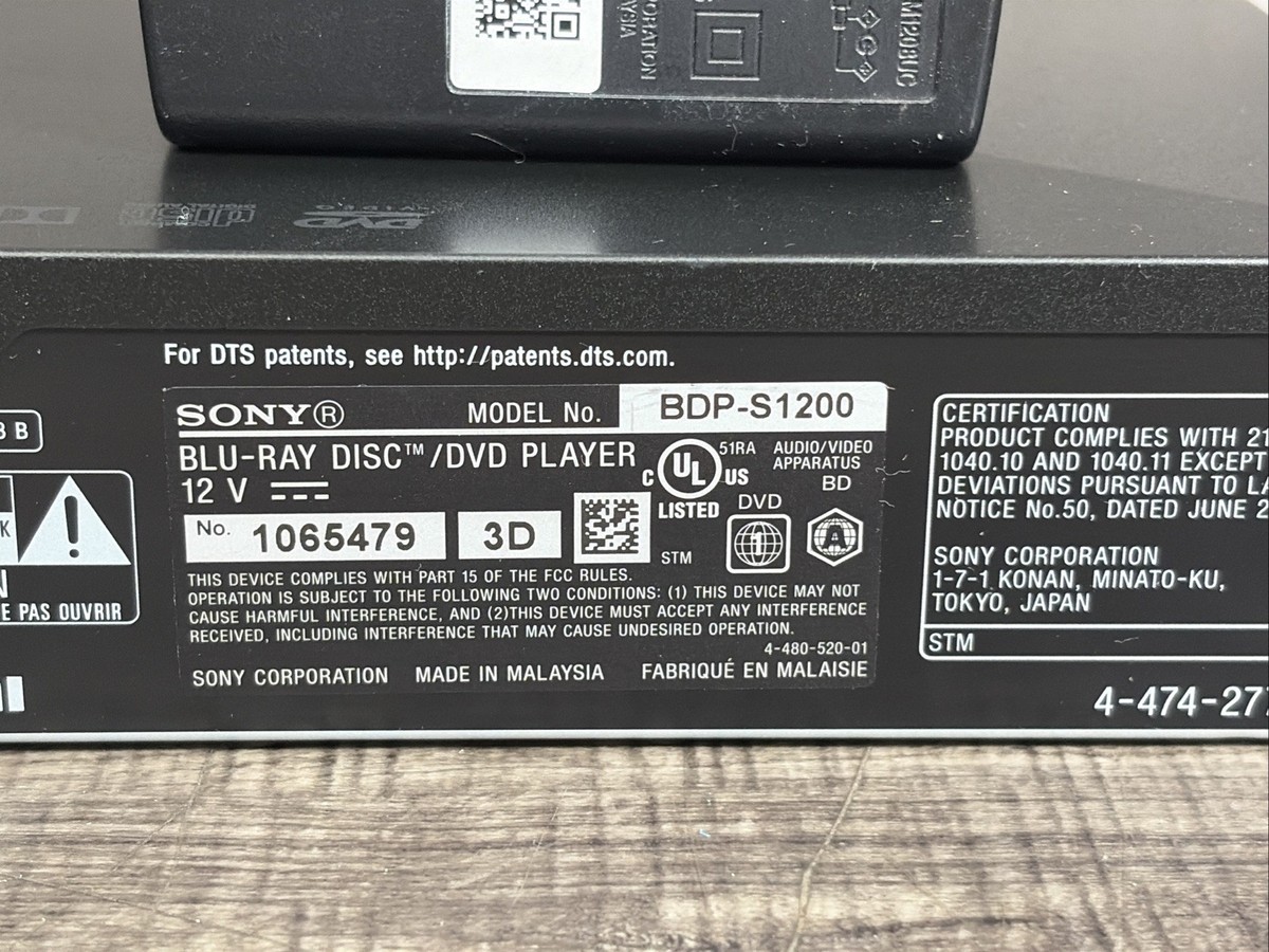 Sony BDP-S1200 Blu-ray Disc Player No Remote Tested working