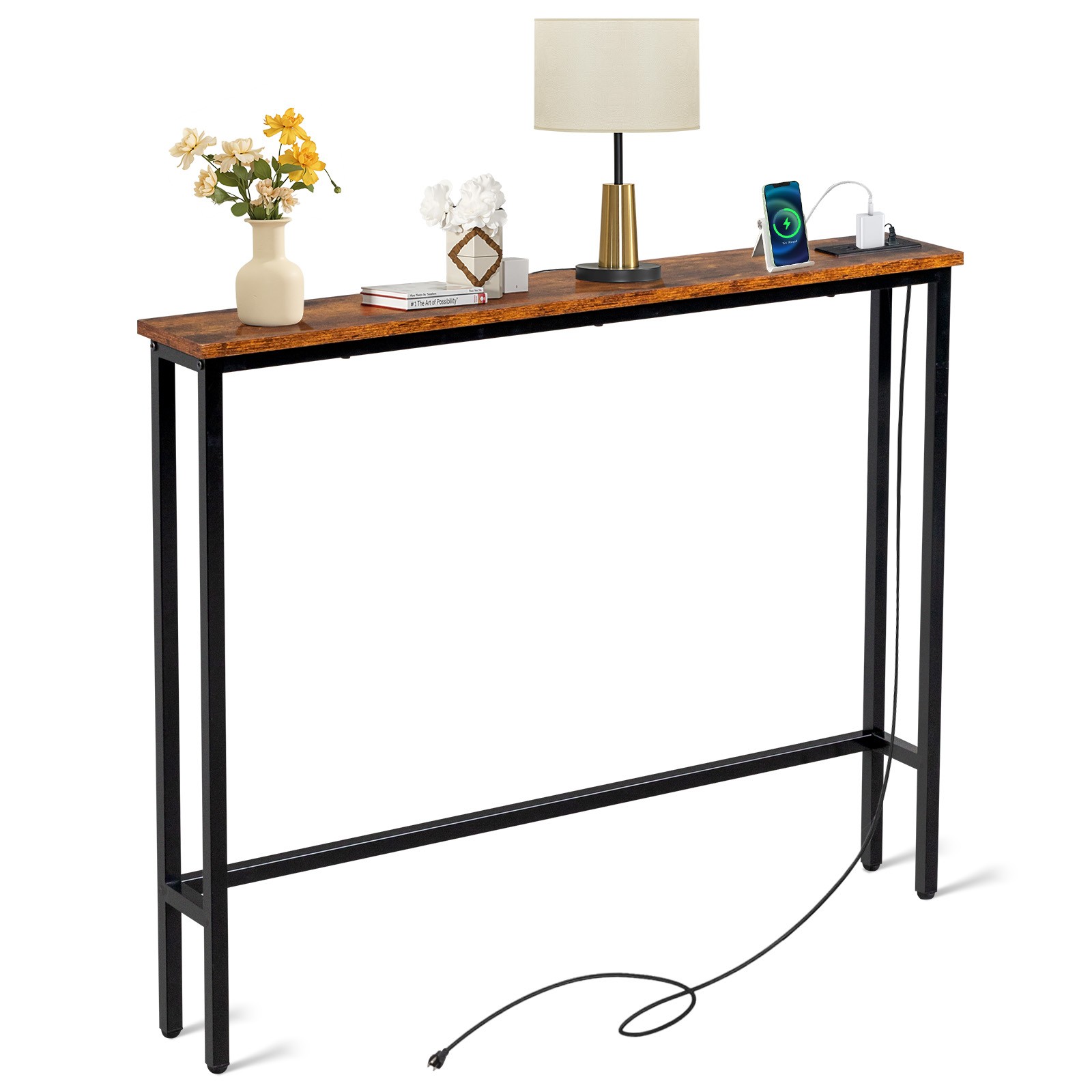 【Same Code :75403889】39.4" Narrow Console Sofa Table with Power Outlets
