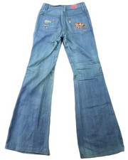 Vintage 70s Pace 28 x 34 Blue Denim Embroidered Flare Bell Bottom Jeans Pants