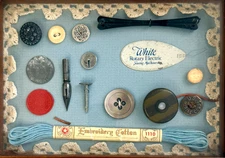 Vintage Shadow Box Framed Buttons Victorian Sewing Notions Lace OOAK 7.5" x 5.5"