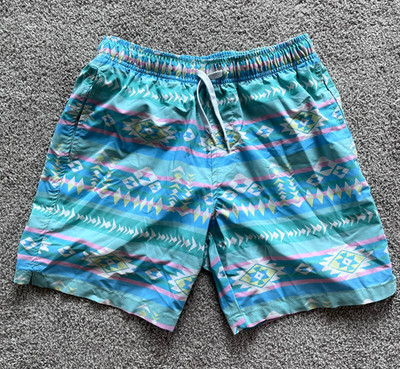 Bear Bottom Pastel Aztec Lined Drawstring Beach Swim Trunks Medium 7'' Inseam