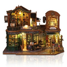 Book Nook Kit with LED   DIY Wooden Miniature Bookshop Puzzle Model for Teens...
