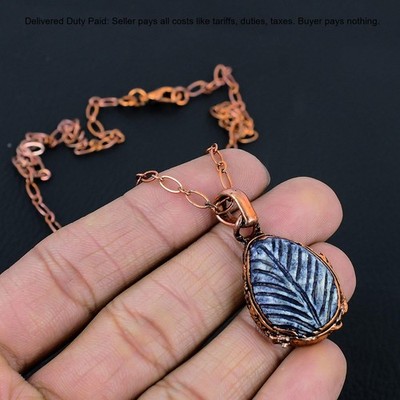 Copper Carved Dendrite Opal Stone Electroformed Chain Trendy Necklace Jewelry