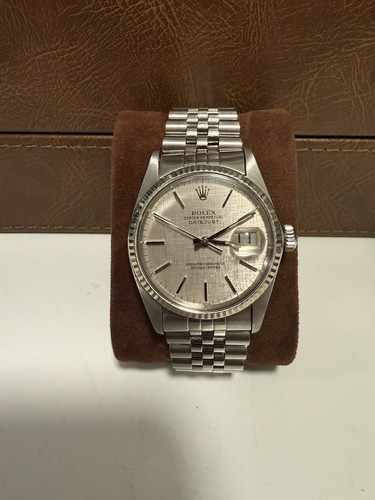 Rolex Datejust 16014 Fluted Bezel Jubilee Watch 36mm Silver Linen Dial