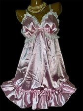 Glossy 2nd Skin Satin Babydoll Ruffle High Slit Nightdress Nightgown XL NEW