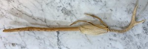 NATIVE AMERICAN WOOD, ANTLER AND FUR CEREMONIAL DANCE STAFF - 26" LONG