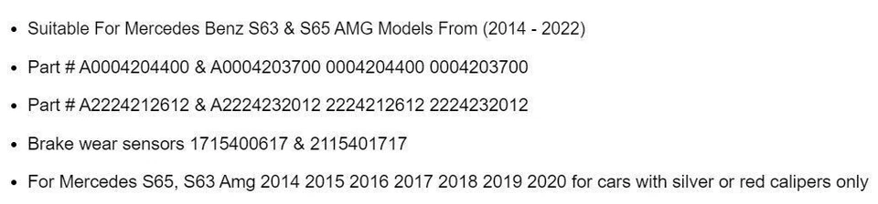 2014-2020 Mercedes-Benz S63 AMG Front & Rear Brake Pads & Rotors Kit - Genuine - Image 2 of 4