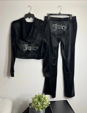NWT JUICY COUTURE L Velour Bling Tracksuit Hoodie  Pants Black Size Large GIFT