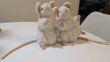 Hansa White Mice Rats Mouse Plush Toys, Qty 2, Halloween Prop or Decor 7"
