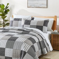 HIARUO Quilt Set King Size, 3 Pieces Bedspread Coverlet Plaid Patchwork Quilt...