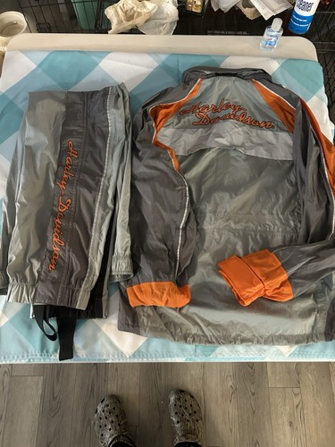 Harley-Davidson Women's XS Rain Gear Riding Suit Gray/Orange Biker