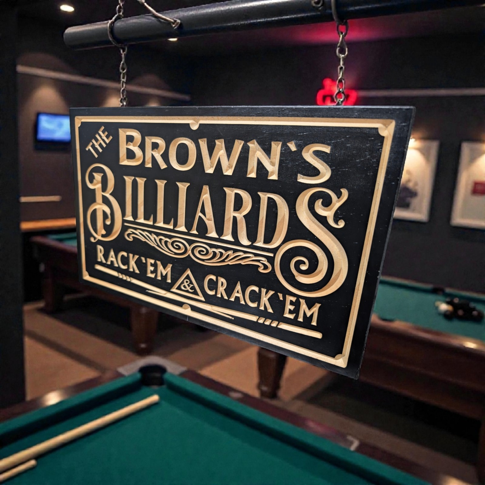 Personalized  Billiards Room Pool Hall Gift Custom Carved Wood Plaque