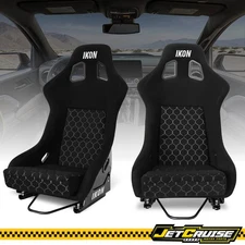 Pair Universal Adjustable Racing Seats Glitter Back Black Charpie W/Dual Slider