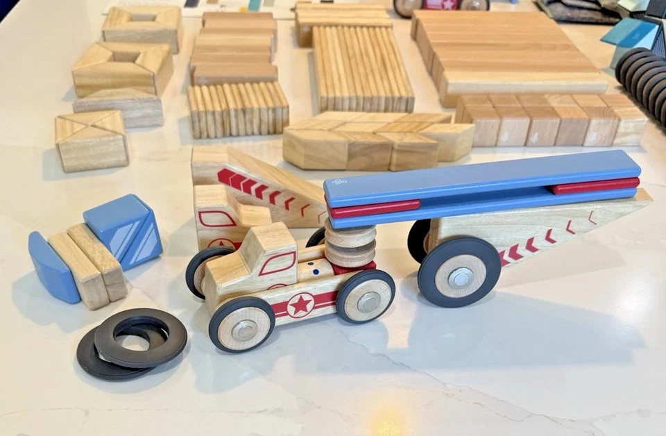 Tegu Magnetic Wooden Block Lot 298 Pieces + 8 Pouches Multi Color Shape Sizes - Image 2 of 4