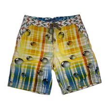 Robert Graham Swim Trunks Shorts Yellow Art Colorful Lined   Men  s 34 - 9.5"