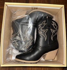 Soda Blazing-S Black Braid Embroidered PU Western Girls Boot Sz 5.5M New in Box