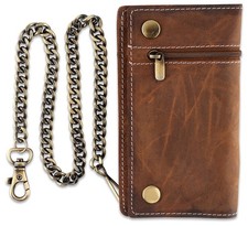 Leather Chain Wallet for Men - RFID Blocking Snap Closure Biker Wallet with S...