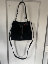 Coach Rowan Bucket Bag With Cherry Charm Black Suede/Silver