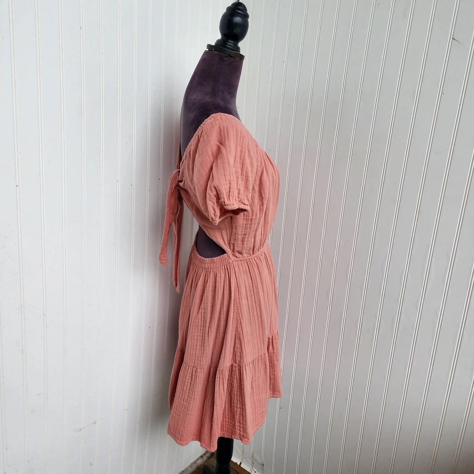 Vestido Jessica Simpson para mujer rosa con lazo trasero mini manga abullonada 100 % algodón talla L Foto 4 de 4