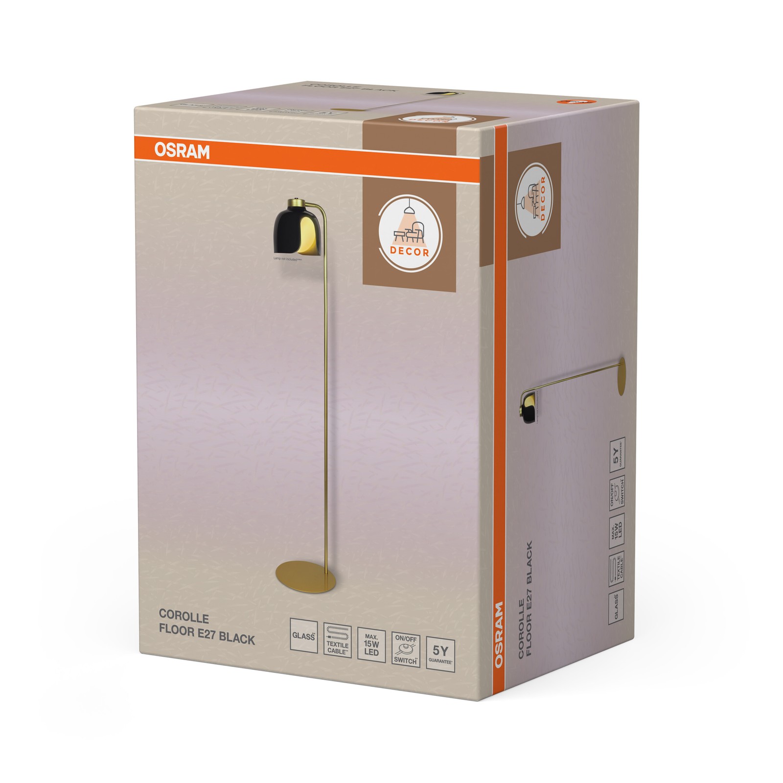 OSRAM Lampada da terra DECOR Corolle, Metallo nero e vetro, Versione E27, 270mm foto 2