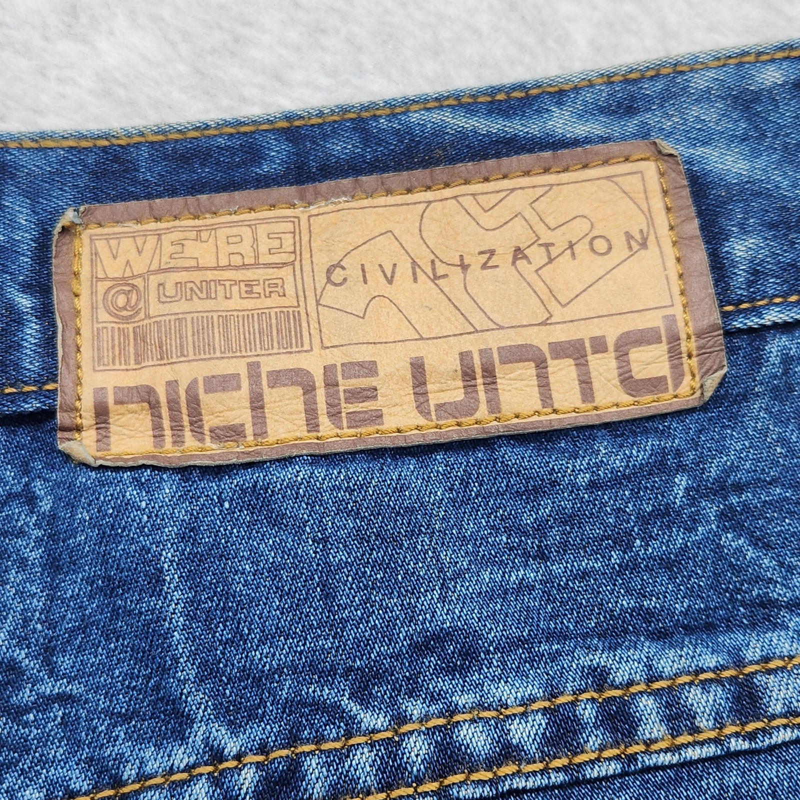 Niche United Jeans Mens 40 Distressed Denim Workwear Patch Straight Leg Pants