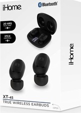 iHome XT-45 True Wireless Earbuds with Rechargeable Travel Case Bluetooth Black