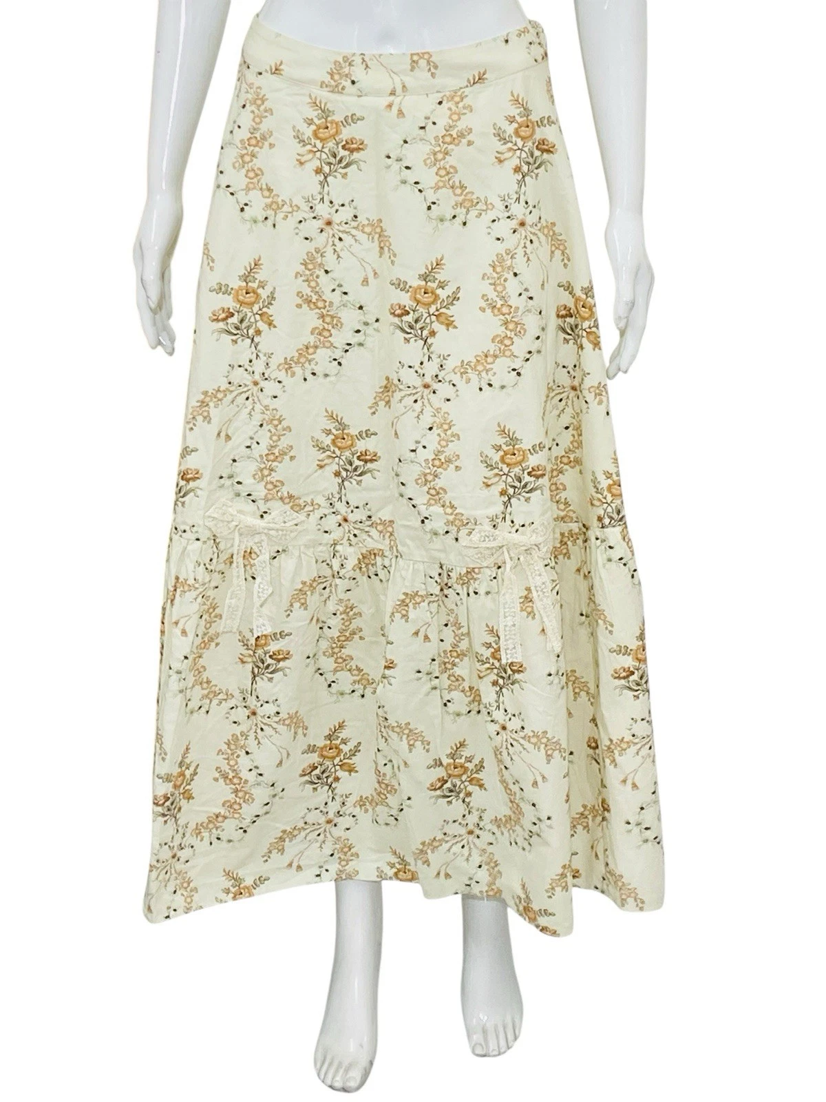 LoveShackFancy Skirt Women Floral Printed Cotton Lace Flared Midi skirt S 4