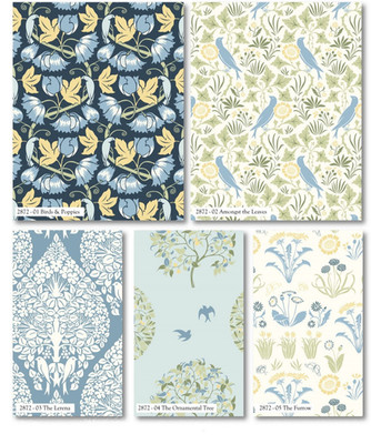 Voysey Vögel in der Natur Baumwollstoff Mohnblumen Lerena Furche Baum Blätter Nähen 44''
