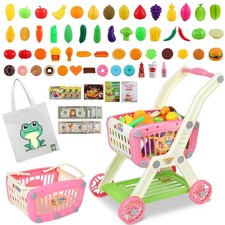 Kids Shopping Cart - 2 in 1 Toy Shopping Cart with Play Food Fruit Vegetable ...