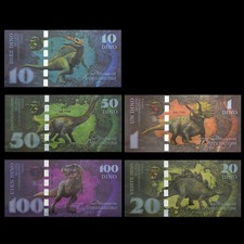 Dinosaur Fantasy Banknote Set 5pcs T-Rex Dino Gift Collectible UV Paper Money