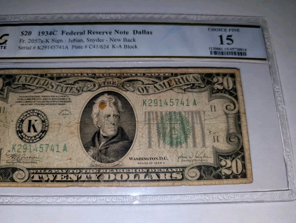 1934-C $20 Dallas FR.2057a-K New Back PCGS Banknote CF15 – Only One Graded 1/0 - Image 3 of 4