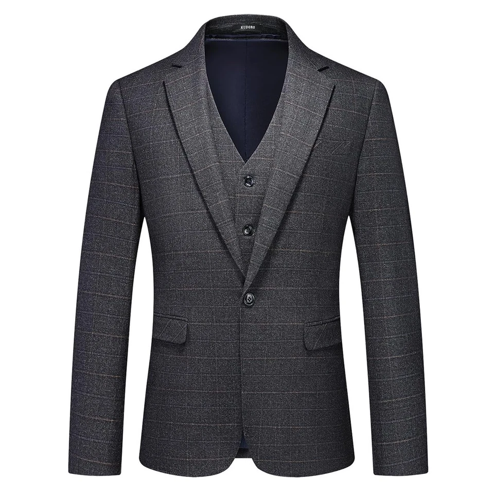 Mens 3 Piece Suits Slim Fit Tweed Suit Plaid Slim Fit Suits for Men One Butto... - Image 2 of 4