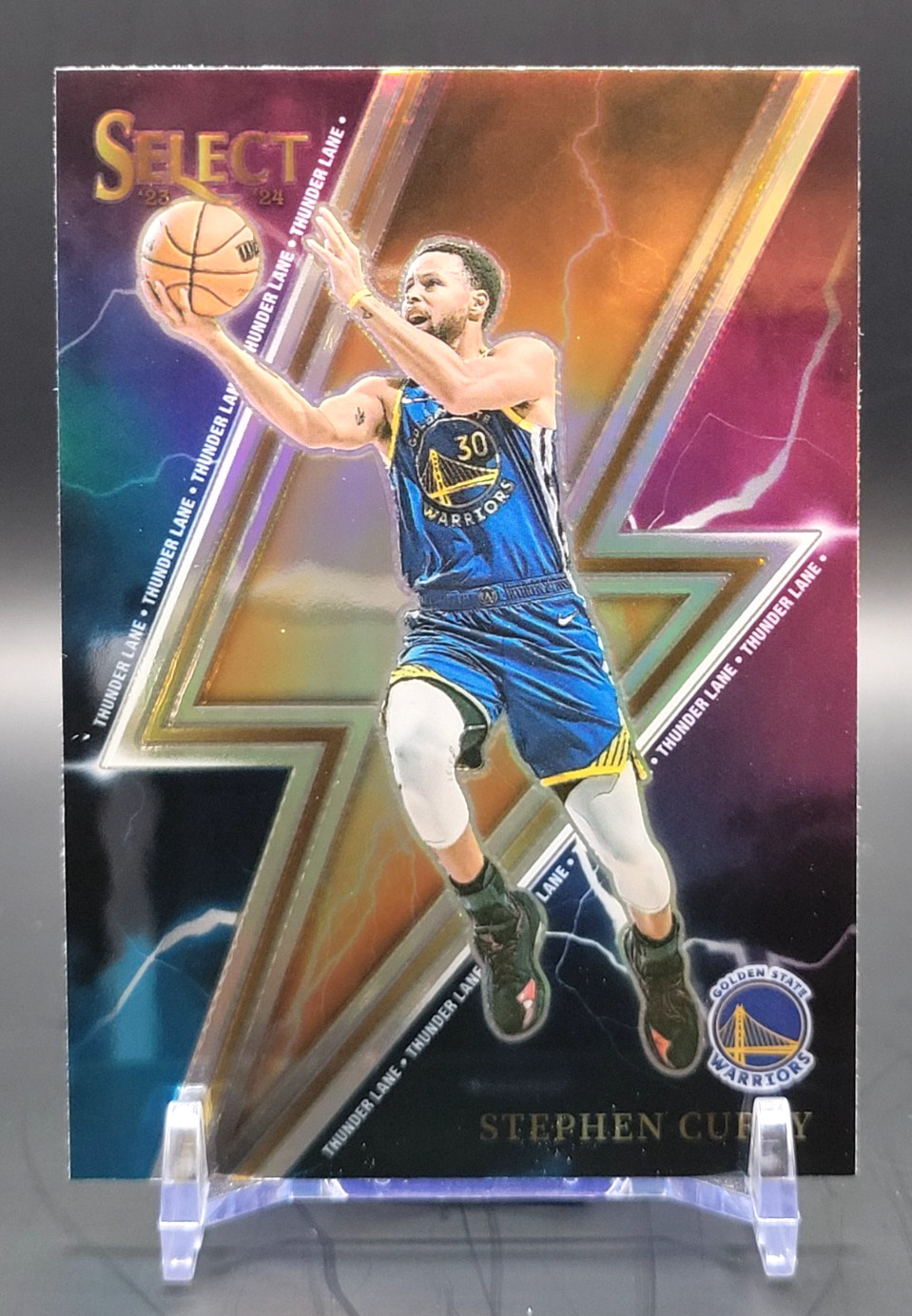 Stephen Curry 2023-24 Panini Select Thunder Lane Silver Prizm - #10 Warriors