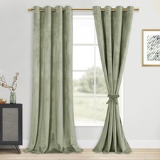 DWCN Light Sage Velvet Curtains 120" Long Room Darkening Privacy 2 Panels