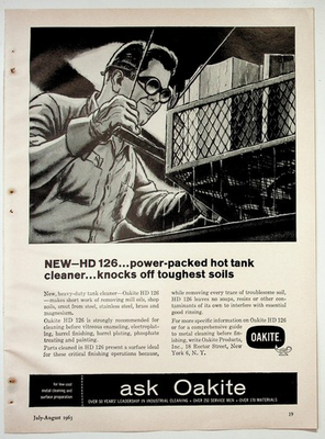 #ad Oakite 1963 Print Advertisement HD 126 Hot Tank Cleaner Vintage 8x11 $14.40